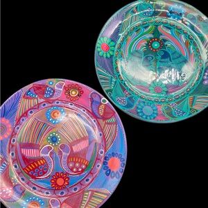 Hand-Painted Mexican Talvarian  Bird Pottery  Plates  - Multicolor